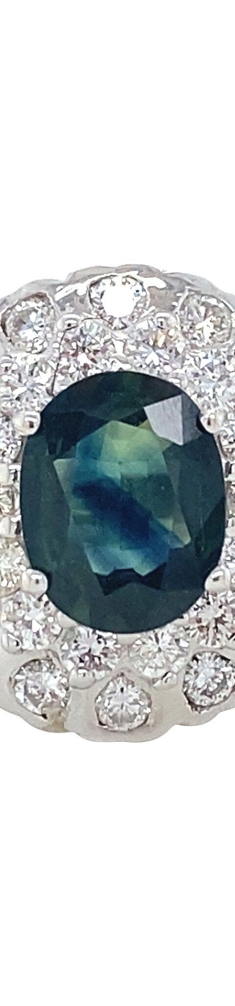 Vintage 18K White Gold Cluster Ring with Sapphire and Diamond